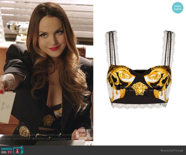 Versace Baroque Print Cropped Bra Top worn by Fallon Carrington (Elizabeth Gillies) on Dynasty
