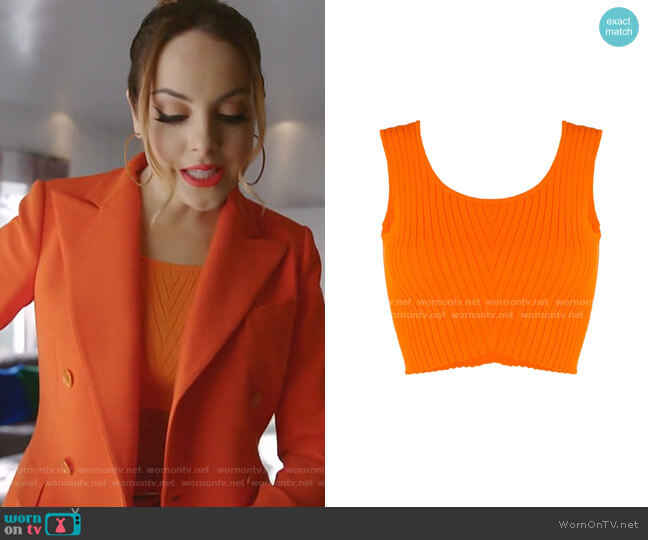 Versace Knitted Sleeveless Crop Top worn by Fallon Carrington (Elizabeth Gillies) on Dynasty
