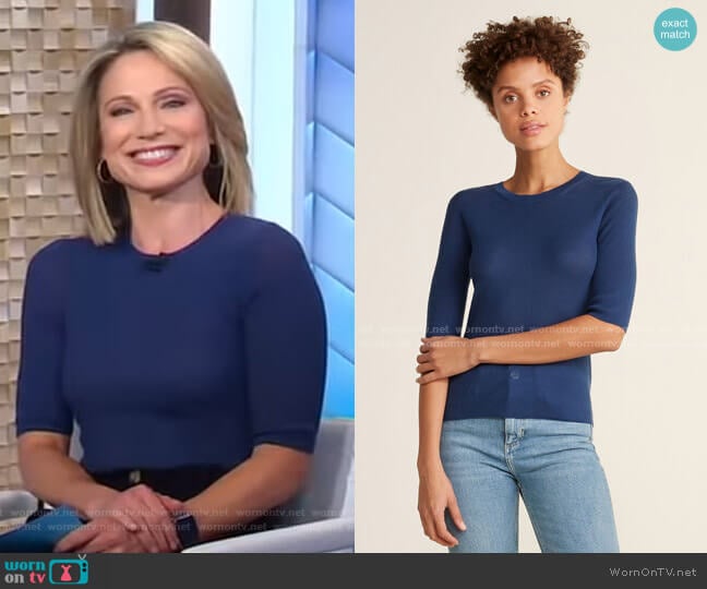 Vince Ribbed Elbow Sleeve Wool Sweater worn by Amy Robach on Good Morning America