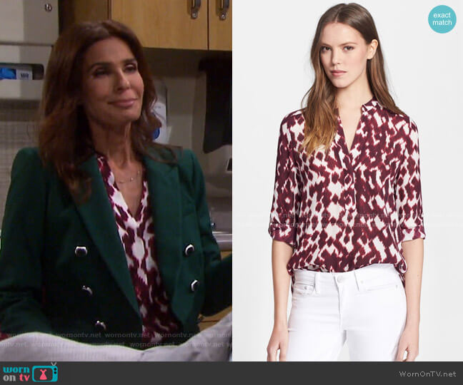 Vince Ikat Print Blouse worn by Hope Williams (Kristian Alfonso) on Days of our Lives
