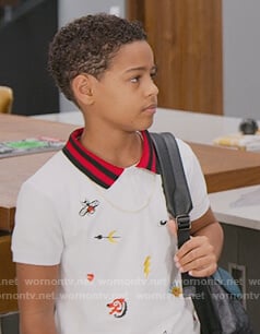 Pop’s white embroidered Gucci polo on BlackAF
