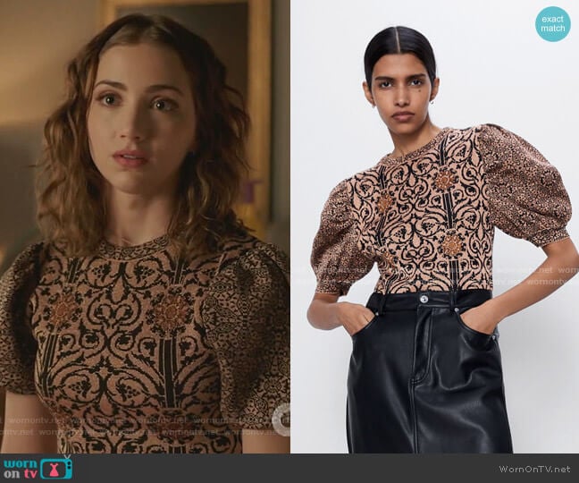 Zara Balloon Sleeve Jacquard Top