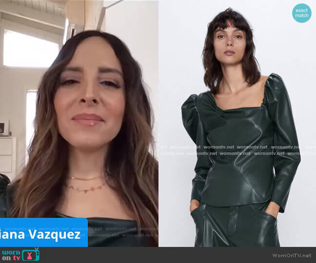 Zara Faux Leather Asymmetric Top worn by Lilliana Vazquez on E! News