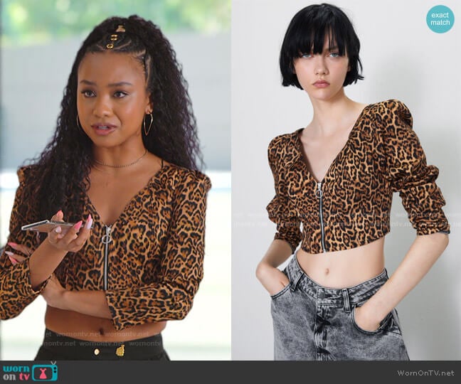 Zara Animal Print Top worn by Chloe Barris (Genneya Walton) on BlackAF