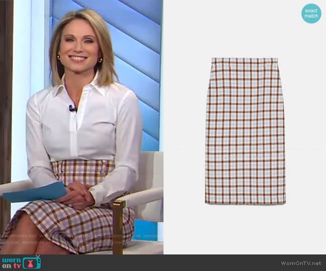 Zara Check Pencil Skirt worn by Amy Robach on Good Morning America