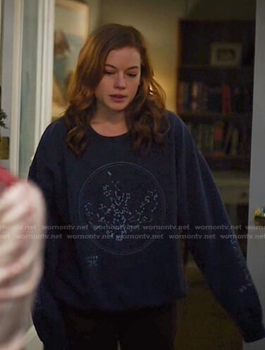 Zoey’s navy constellation sweatshirt on Zoeys Extraordinary Playlist