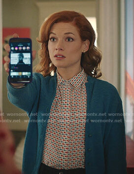 Zoey’s fish print blouse on Zoeys Extraordinary Playlist