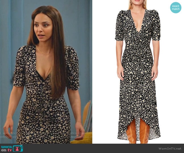 AFRM Logan Daisy Ditsy Plunge Neck Dress worn by Zari Tomaz (Tala Ashe) on Legends of Tomorrow