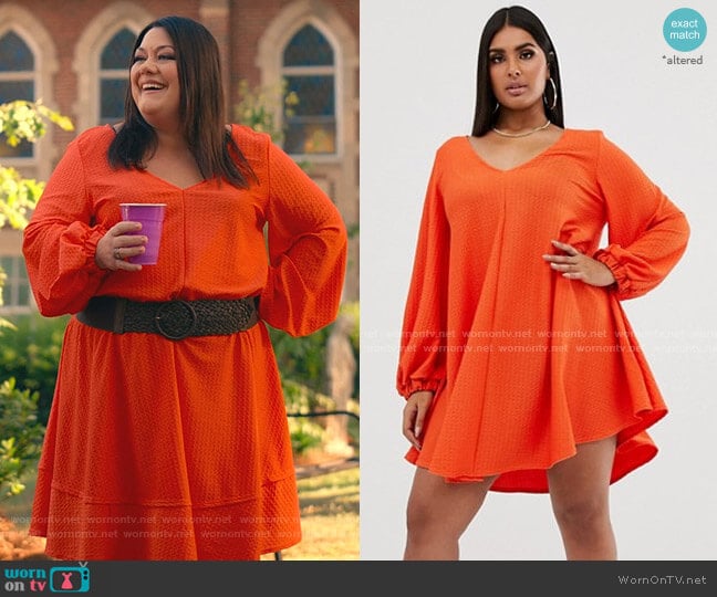 Asos Curve Textured Mini V Neck Swing Dress worn by Dana Sue Sullivan (Brooke Elliott) on Sweet Magnolias