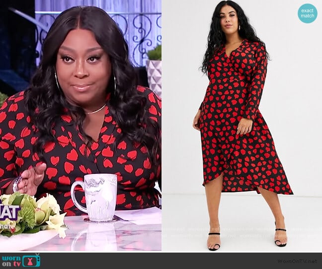 ASOS Wednesday's Girl Curve midaxi wrap dress in heart print worn by Loni Love on The Real