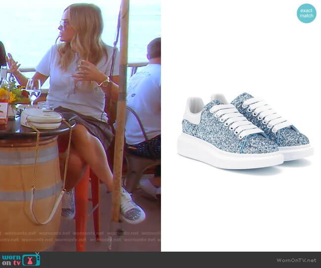 Alexander McQueen Oversized Gillter Sneakers in Blue worn by Teddi Mellencamp Arroyave on The Real Housewives of Beverly Hills