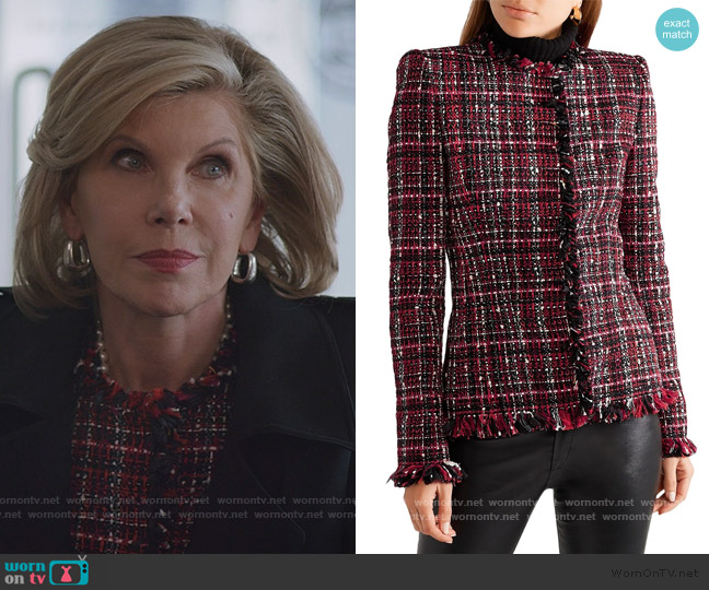 Alexander Mcqueen Frayed tweed blazer worn by Diane Lockhart (Christine Baranski) on The Good Fight
