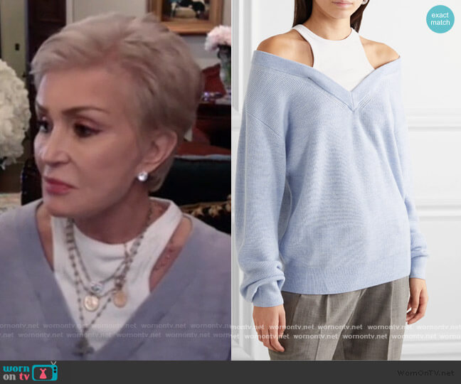 Alexander Wang.T Layered merino wool and stretch cotton-jersey sweater worn by Sharon Osbourne on The Talk