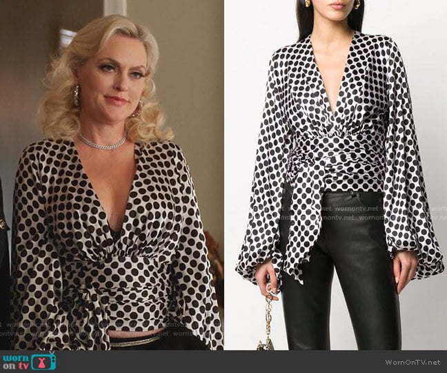 Alexandre Vauthier Wrap Waist Blouse worn by Alexis Carrington (Elaine Hendrix) on Dynasty