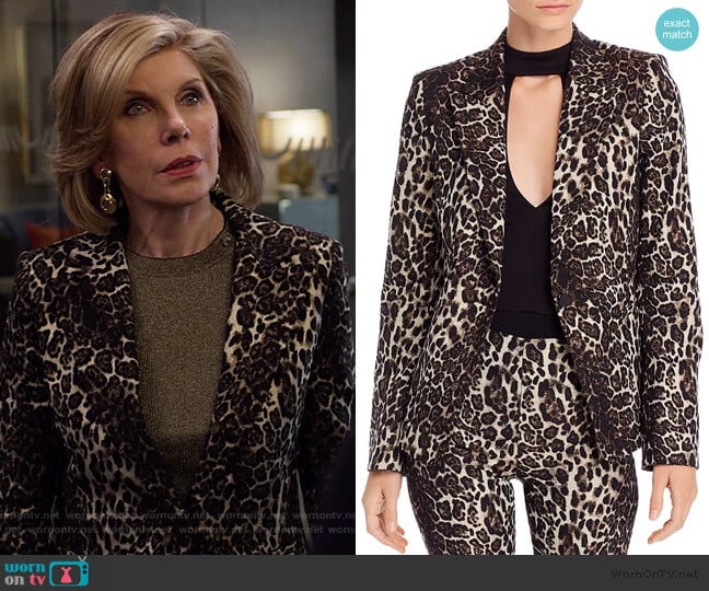 Alice + Olivia Toby Leopard Jacquard Blazer worn by Diane Lockhart (Christine Baranski) on The Good Fight