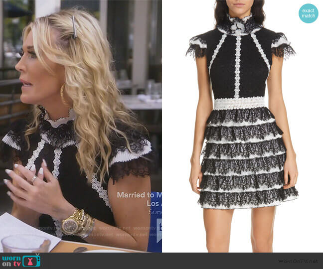 Alice + Olivia Cyra Ruffle Lace Minidress worn by Tinsley Mortimer on The Real Housewives of New York City