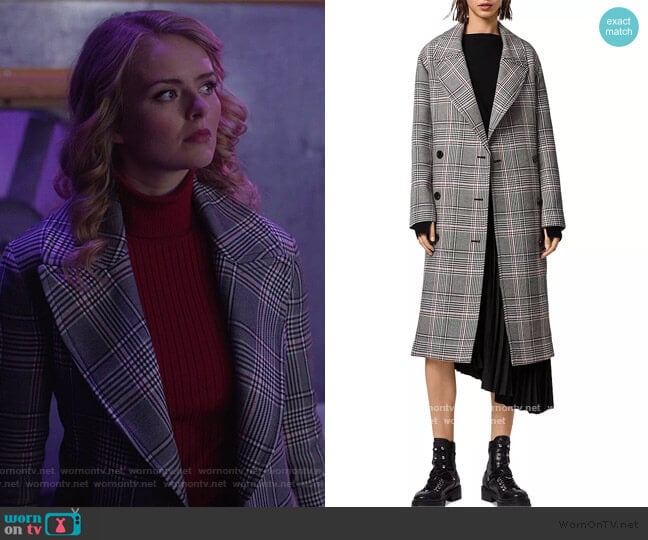 All Saints Tyla Check Trench Coat worn by Eve Teschmacher (Andrea Brooks) on Supergirl
