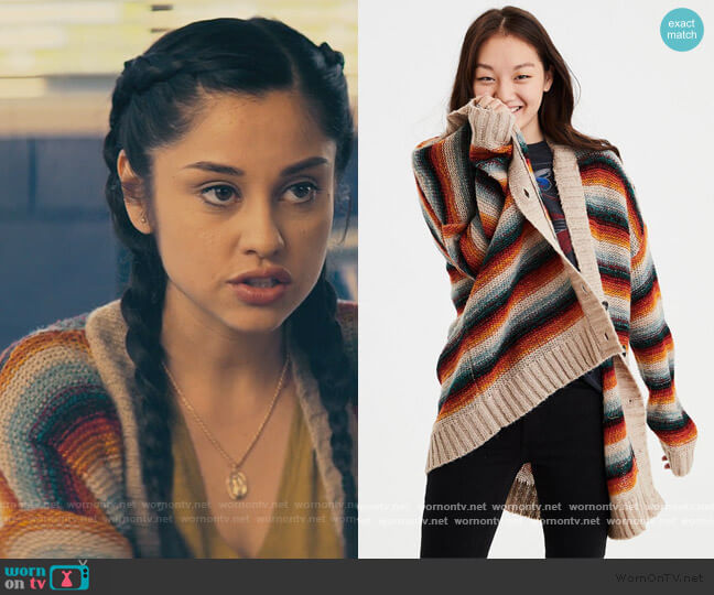 American Eagle multi stripe cardigan worn by Yolanda Montez (Yvette Monreal) on Stargirl