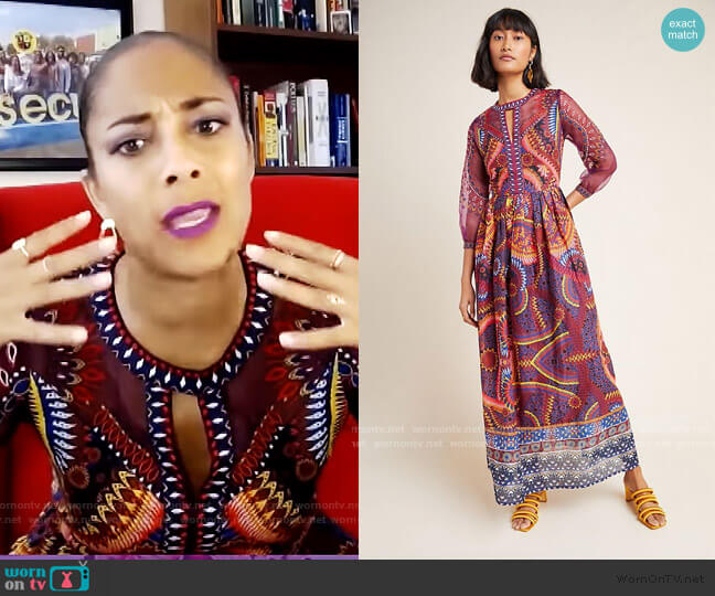 Anthropologie Maren Embroidered Maxi Dress worn by Amanda Seales on The Real