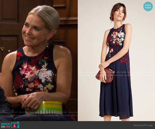 Anthropologie Tanzine Embroidered Midi Dress worn by Jennifer Horton (Melissa Reeves) on Days of our Lives