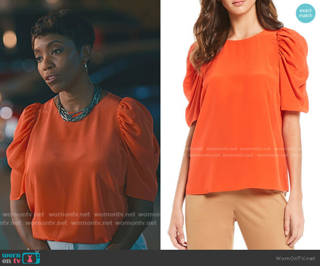 Antonio Melani Liv Puff Sleeve Silk Blouse worn by Helen Decatur (Heather Headley) on Sweet Magnolias