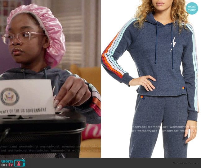 Aviator Nation Bolt Crop Hoodie worn by Diane Johnson (Marsai Martin) on Black-ish