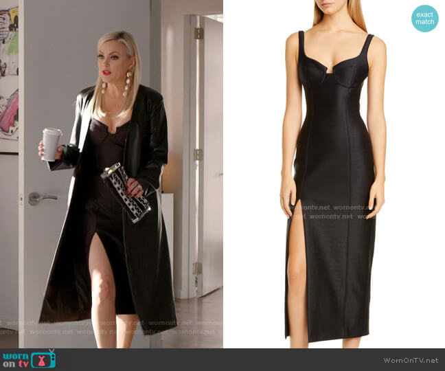 Brandon Maxwell Bustier Midi Column Dress worn by Alexis Carrington (Elaine Hendrix) on Dynasty