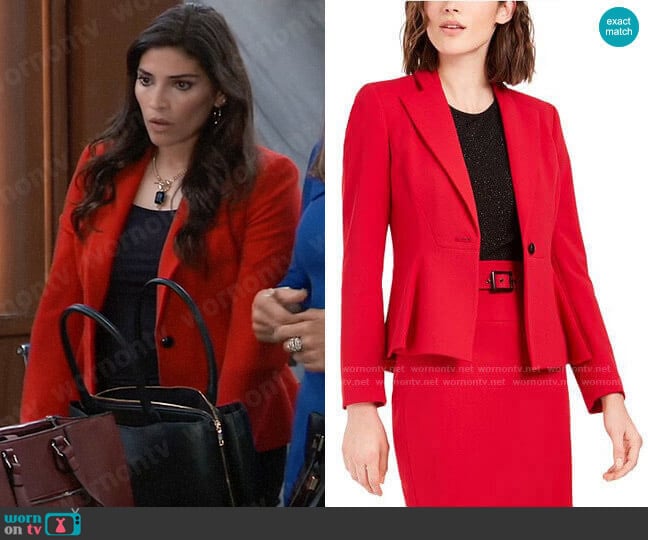 Bar III Crepe Peplum Blazer worn by Brook Lynn Quartermaine (Amanda Setton) on General Hospital