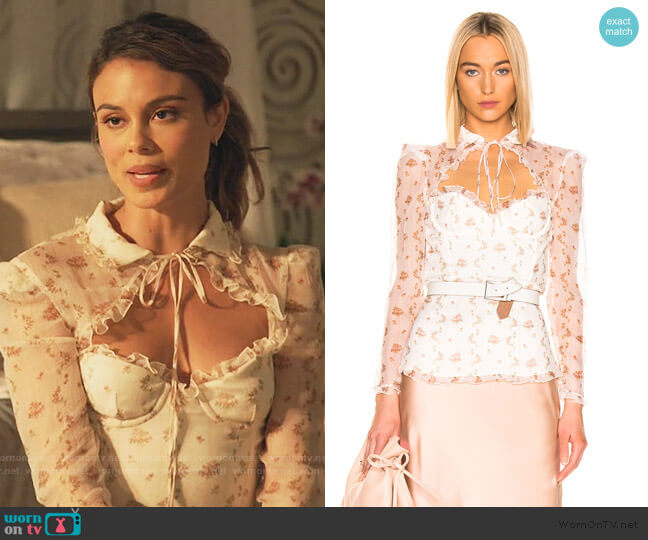 Brock Collection Floral Bustier Long Sleeve Top worn by Noa Hamilton (Nathalie Kelley) on The Baker and the Beauty