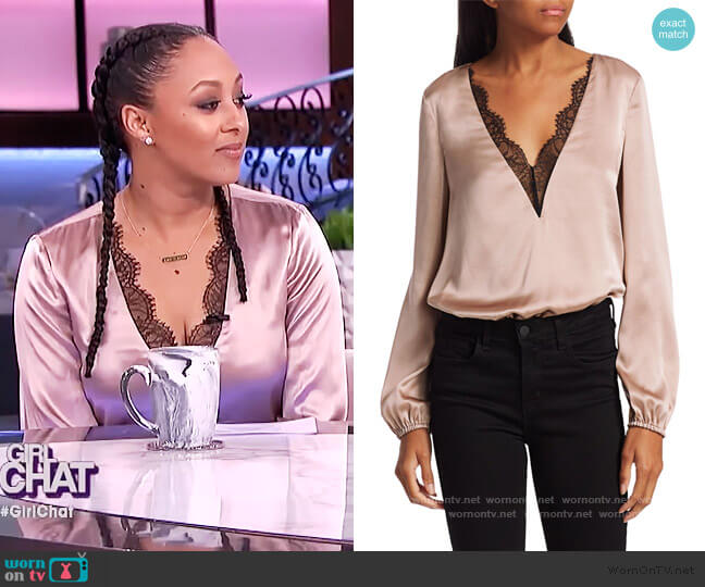 Cami NYC The Maddox Lace-Trim Bodysuit worn by Tamera Mowry on The Real