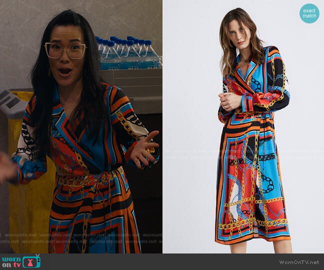 Zara Chain Print Dress worn by Doris (Ali Wong) on American Housewife