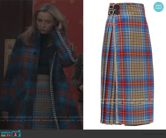 Charles Jeffrey Loverboy Loverboy pleated wool-tartan kilt skirt worn by Villanelle (Jodie Comer) on Killing Eve