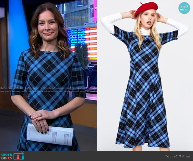 Zara Check Print Dress worn by Rebecca Jarvis on Good Morning America