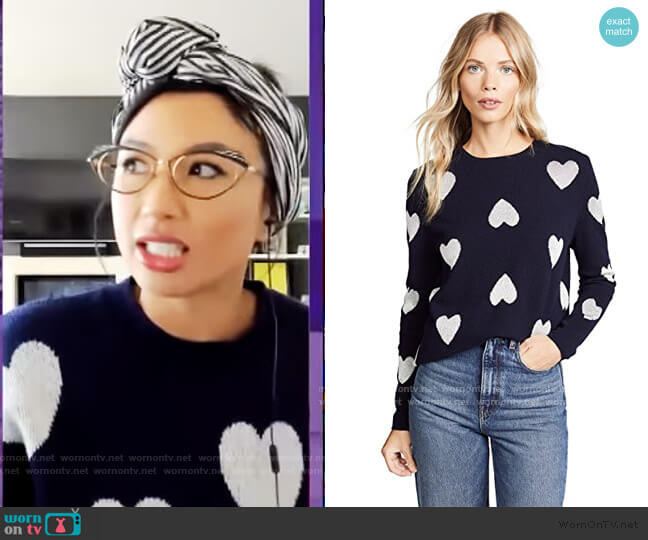 Chinti and Parker Metallic Heart Sweater worn by Jeannie Mai on The Real