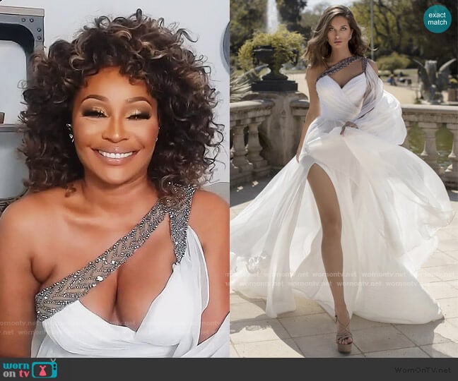 Tarik Ediz One Shoulder Beaded Gown worn by Cynthia Bailey on The Real Housewives of Atlanta