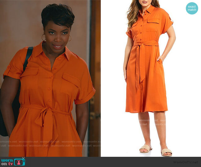 Cremieux Ashley Tie Waist Twill Midi Shirt Dress worn by Helen Decatur (Heather Headley) on Sweet Magnolias
