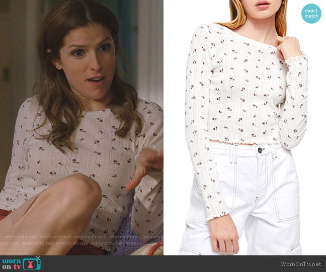 BDG by Urban Outfitters Long Sleeve Ditsy Pointelle Top worn by Darby (Anna Kendrick) on Love Life