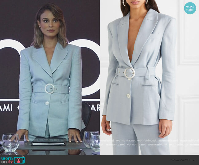 De La Vali Hawkins belted woven Blazer worn by Noa Hamilton (Nathalie Kelley) on The Baker and the Beauty