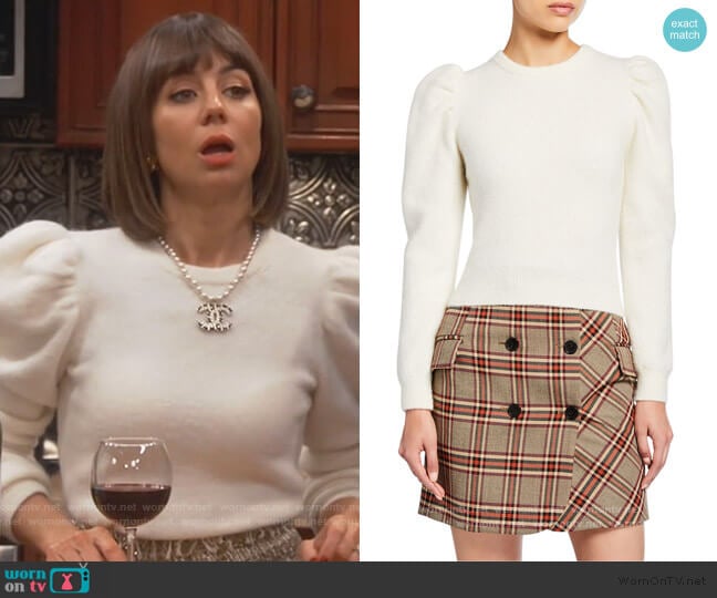 Derek Lam 10 Crosby Puff-Sleeve Alpaca Sweater worn by Elizabeth (Natasha Leggero) on Broke