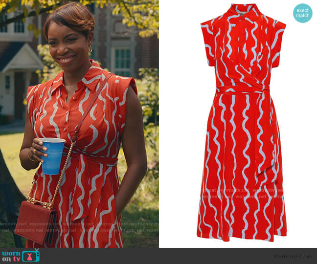 Diane von Furstenberg Avery tie-front printed silk shirt dress worn by Helen Decatur (Heather Headley) on Sweet Magnolias