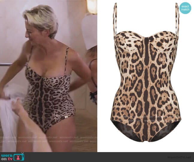 Dolce & Gabbana Leopard-Print Balconette One-Piece Swimsuit worn by Dorinda Medley on The Real Housewives of New York City