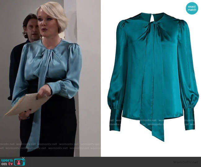 Elie Tahari Bali Puff-Sleeve Silk Shirt worn by Ava Jerome (Maura West) on General Hospital