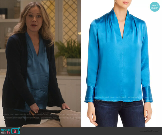 Elie Tahari Judith Silk Blouse worn by Jen Harding (Christina Applegate) on Dead to Me