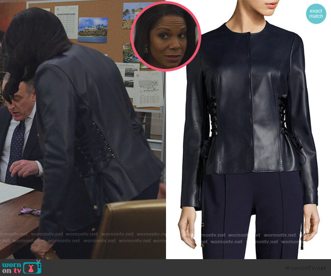 Escada Leather Jacket with Lace-Up Sides worn by Liz Reddick-Lawrence (Audra McDonald) on The Good Fight