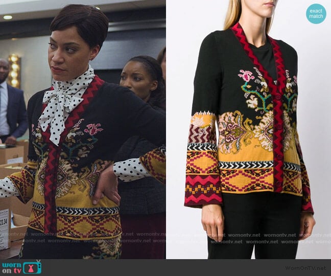Etro Slim-fit Patterned Cardigan worn by Lucca Quinn (Cush Jumbo) on The Good Fight