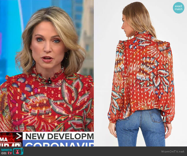 Farm Rio Winter Leaf Blouse worn by Amy Robach on Good Morning America