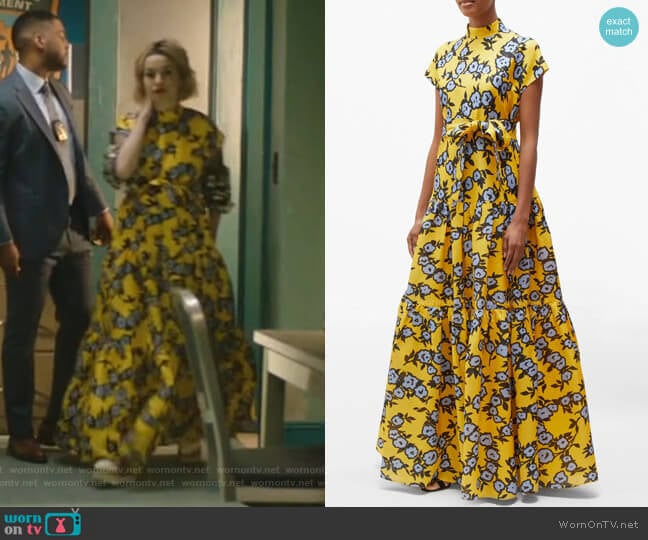 Carolina Herrera Floral-Print Gathered Silk-Gazar Gown worn by Pepper Smith (Julia Chan) on Katy Keene