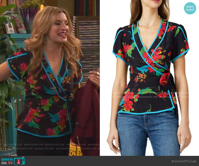 Nanette Lepore Floral Wrap Top worn by Chelsea Grayson (Anneliese van der Pol) on Ravens Home