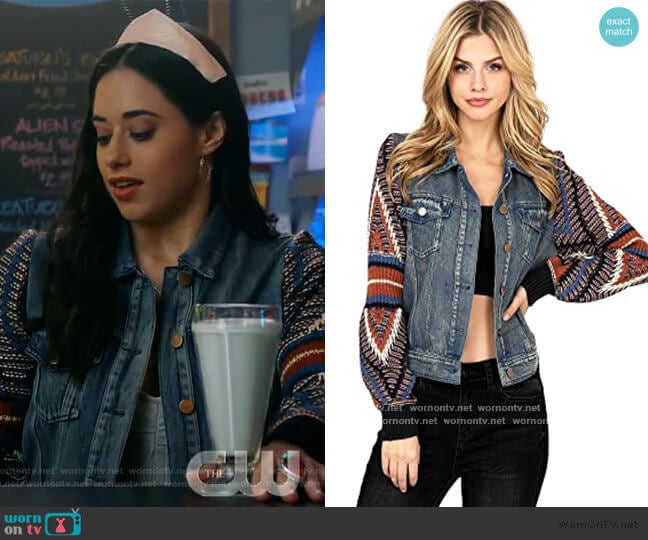Flying Tomato Boho Sweater Sleeve Denim Jacket worn by Liz Ortecho (Jeanine Mason) on Roswell New Mexico