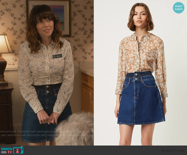 French Connection Leona Two Tone Skirt worn by Judy Hale (Linda Cardellini) on Dead to Me